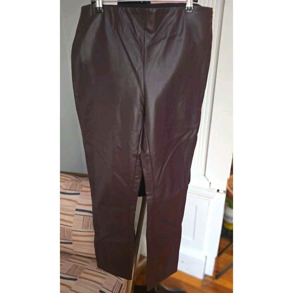 Lauren Ralph Lauren Women's Brown Leather Dress Pants Straight Leg Flat Front